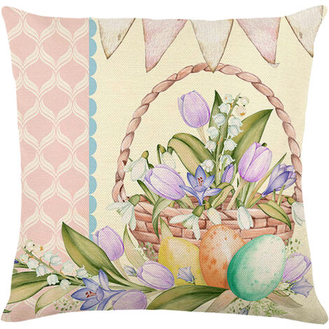 Housse de coussin imprimée Pâques, housse de coussin en lin pour canapé, motif œuf de lapin, impression recto (1/5)