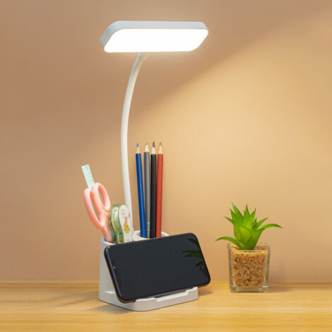 Lampe de bureau, lampe de bureau à 60 LED, lampe de table lumineuse à piles, sans fil, 3 couleurs, 10 niveaux de luminosité, batterie 2400 mAh à intensité variable, connexion USB, lampe de bureau pour (1/5)