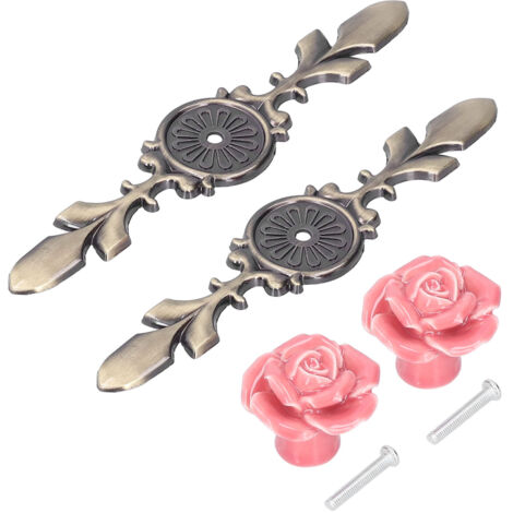 Lot de 2 boutons de meuble en céramique en forme de rose, pour tiroir de placard ou de cuisine. (1/5)