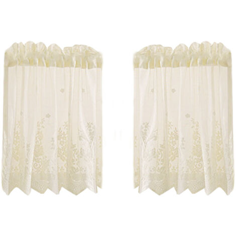 Cantonnières en dentelle couleur crème, semi-transparentes, à broderies florales, pour cuisine, salle de bain, salon (1/5)