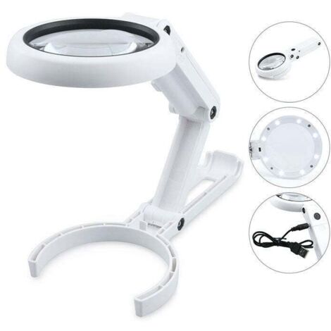 Lampe loupe LED, loupe mains libres à intensité variable avec lumière et support, loupe de bureau (1/5)