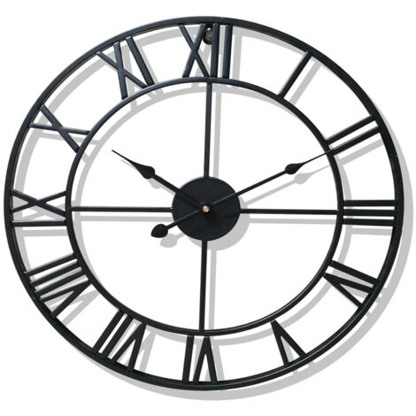 Grande horloge murale de style vintage, ronde et noire, en métal doré moderne, silencieuse, sans tic-tac, à piles, 40 cm (16 pouces), chiffres romains, idéale pour le salon, la chambre ou la cuisine. (1/5)