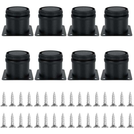 Ensemble de 8 pieds de meubles réglables noirs, Ø 50 mm/Hauteur 50 mm, pieds de canapé en métal inoxydable, pieds de table basse pour meubles TV, armoires, lits, postes de travail, avec 32 vis (1/5)