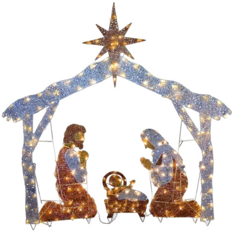 Illumination de la scène de la naissance de Jésus en extérieur, décoration de Noël pour jardin, ensemble Jésus né, décoration familiale de Noël