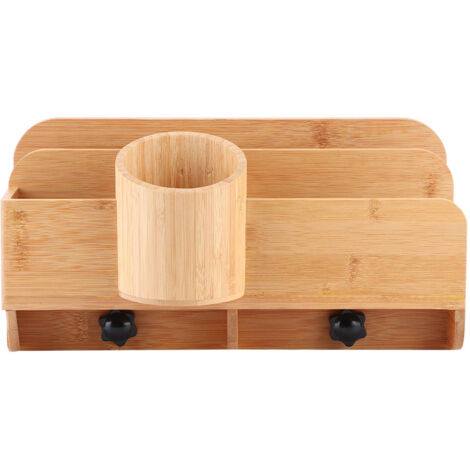 Boîte de rangement de bureau en bambou multifonctionnelle pour fournitures scolaires et professionnelles (1/5)