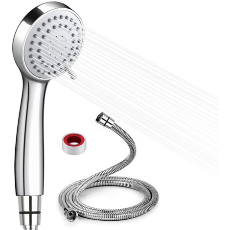 Pommeau de douche à main haute pression avec 3 jets, flexible de 1,5 m et ruban Téflon. (1/5)