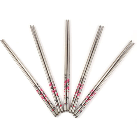 Lot de 5 paires de baguettes en acier inoxydable à motifs floraux, assorties, pour un cadeau de table (n° 3). (1/5)
