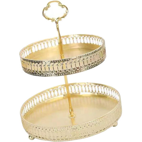 Plateau à pâtisserie double étage décoratif en cuivre doré pour biscuits et desserts, idéal pour un mariage. (1/5)