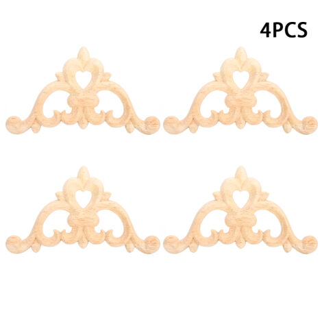 Lot de 4 appliques d'angle en bois sculpté, non peintes, pour la décoration de meubles et d'armoires. (1/5)