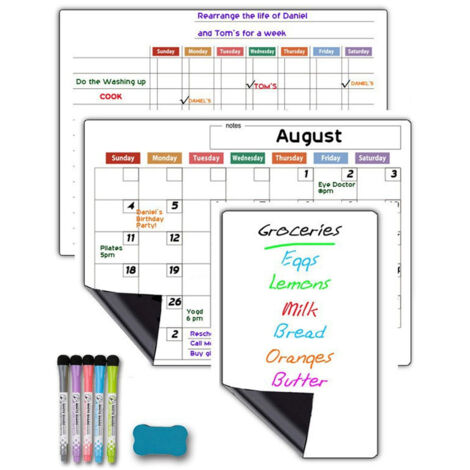 Tableau blanc magnétique, calendrier magnétique pour réfrigérateur, tableau blanc effaçable à sec, agenda mensuel avec 5 marqueurs et une gomme, agenda magnétique réutilisable