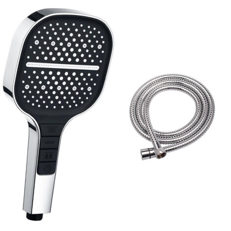 Pommeau de douche VEHHE, économe en eau, 7 types de jets, pommeau de douche, douche pluie avec bouton d'arrêt, réglage à une main et buse en silicone anti-blocage, grand pommeau de douche, augmentatio (1/5)