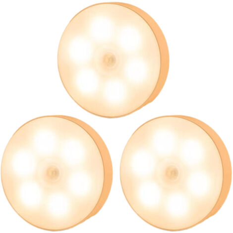 Lot de 3 veilleuses Electight à 8 LED avec détecteur de mouvement, rechargeables par USB, 3 modes réglables, marche/arrêt automatique, pour chambre, dressing, toilettes, couloir - Blanc chaud 3000K [C (1/5)
