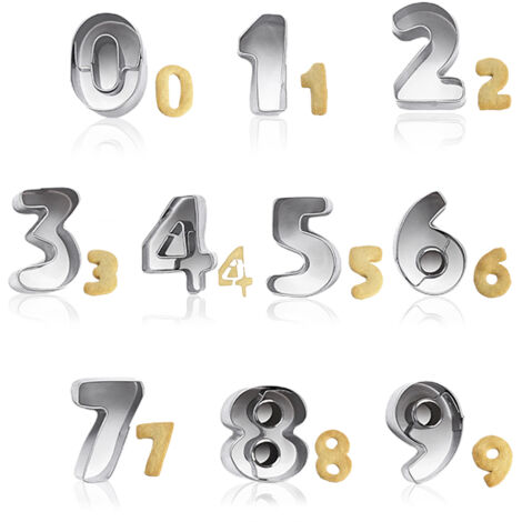 Emporte-pièces chiffres, chiffres de 0 à 8, emporte-pièce numérique en acier inoxydable, moule à biscuits, idéal pour la pâtisserie, la décoration de gâteaux et la pâte à sucre.