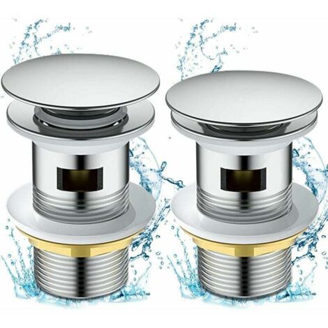 Lot de 2 bondes de lavabo à clapet, bouchon de lavabo avec trop-plein, chromées (1/5)