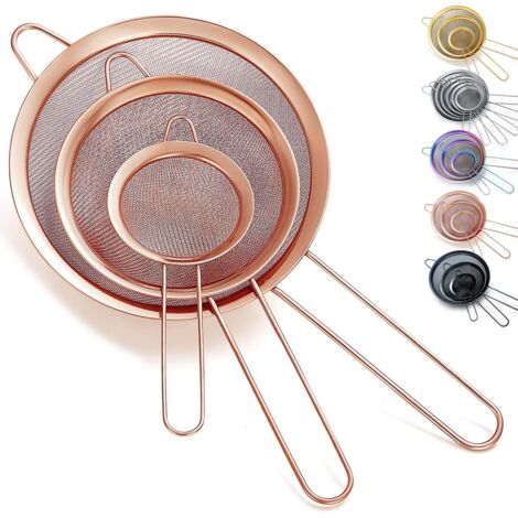 Ensemble de 3 pièces : passoire à mailles fines, tamis à farine en cuivre pour la cuisson, passoire en acier inoxydable, séparateur de sauce, passoire à pâtes (1/5)