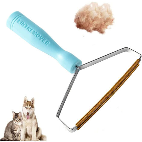 Outil réutilisable pour enlever les poils d'animaux (chiens et chats), grattoir et râteau portable pour canapés, meubles, tapis, paillassons et vêtements, bleu (1/5)