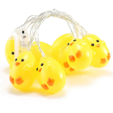 Guirlande lumineuse Petit Poulet Jaune, Décorations de Pâques, Adorables lumières décoratives en forme de poulet, Fonctionne sur piles, 1,5 m, 10 LED, Idéale pour la décoration intérieure, les fêtes, (1/5)