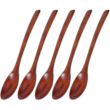 Lot de 5 cuillères à soupe à manche en bois pour la cuisine, pour adultes et enfants. (1/5)