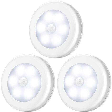 [Blanc] Lot de 3 veilleuses LED intelligentes, détecteur de mouvement intégré, allumage automatique, 3 piles incluses, spécialement conçues pour les placards, les escaliers, les chambres, les cuisines (1/5)
