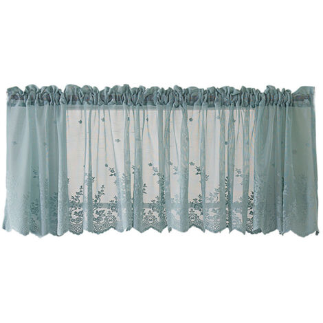 Cantonnières en dentelle bleue semi-transparentes à broderies florales pour la cuisine et la salle de bain (1/5)