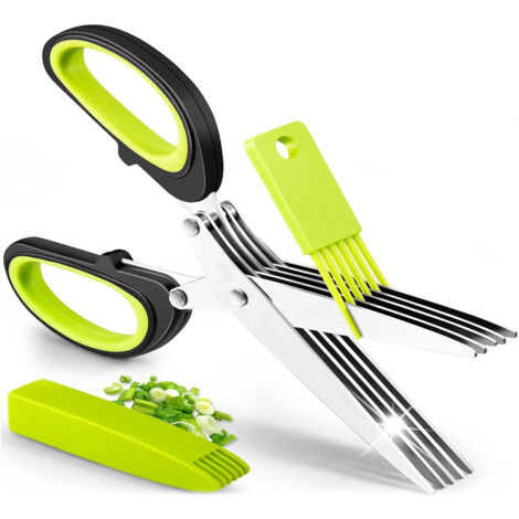 Ciseaux à herbes GOURMEO - Ciseaux multi-lames en acier inoxydable pour hacher légumes, ciboulette, herbes aromatiques et plus encore - Ciseaux à herbes avec système à 5 lames, étui et peigne de netto (1/5)