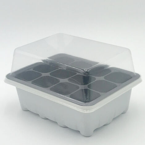 Ensemble de 3 plateaux de semis pour jardin, comprenant 12 alvéoles, un plateau de germination avec dôme et fond (12 alvéoles par plateau), blanc. (1/5)