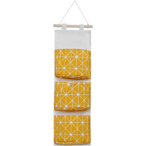 Lot de 2 sacs de rangement muraux, organisateurs de placard, boîtes à jouets, pochettes décoratives pour chambre et salle de bain, jaune (1/5)