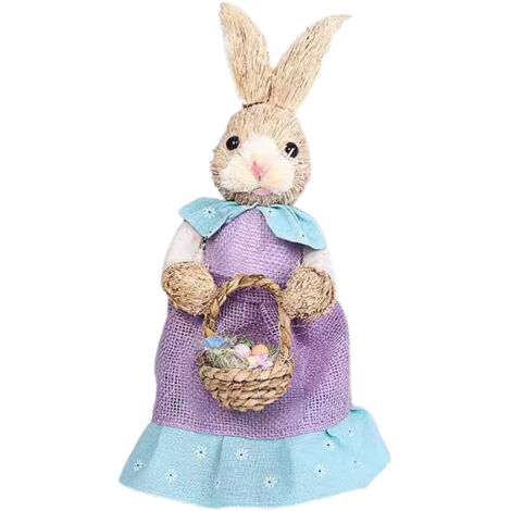 Figurine de lapin artificiel en paille, décoration de Pâques pour la maison, à poser sur une table ou une étagère. (1/5)