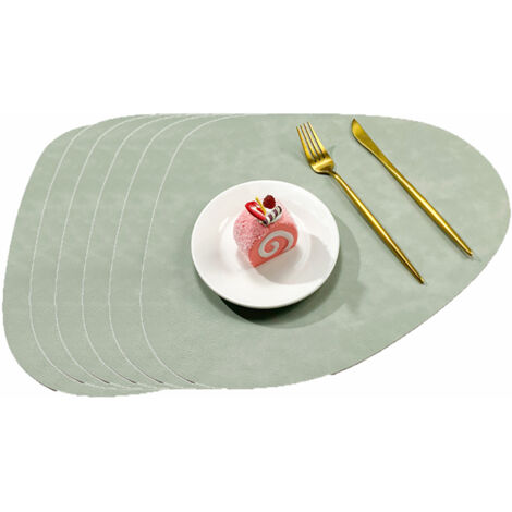 Sets de table et dessous de verre en cuir, sets de table ronds lavables double face antidérapants avec poche en cuir et dentelle (1/5)