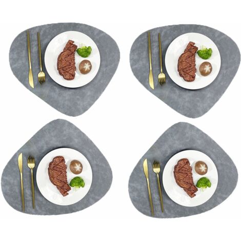 Sets de table et dessous de verre en cuir, sets de table ronds lavables double face antidérapants avec poche en cuir et dentelle (1/5)
