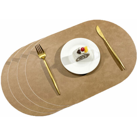 Sets de table et dessous de verre en cuir, sets de table ronds lavables double face antidérapants avec poche, en cuir et dentelle. (1/5)