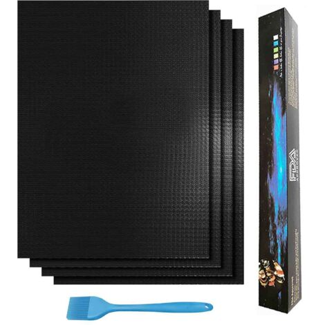 Accessoires pour barbecue - Lot de 4 tapis de cuisson pour barbecue extérieur, réutilisables et faciles à nettoyer, compatibles avec les barbecues à gaz, à charbon et électriques, 40 x 60 cm, avec bro (1/5)