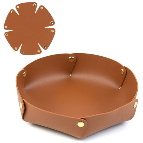 Plateau de rangement hexagonal en cuir PU pour clés, téléphone, monnaie, portefeuille et montres. (1/5)