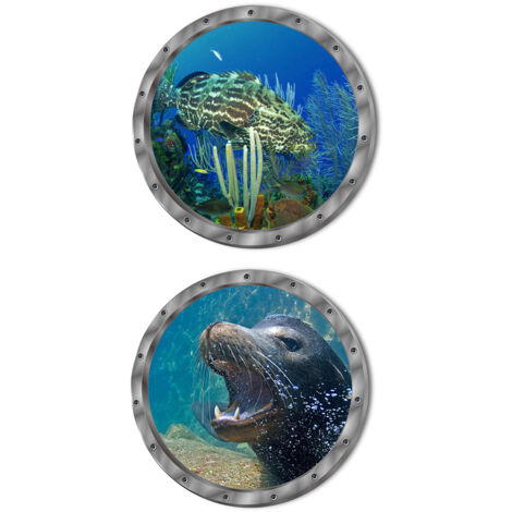 Stickers muraux 3D sur le thème du monde sous-marin, ensemble de 4 pièces, stickers muraux décoratifs hublot pour salle de bain, images de stickers muraux pour salle de bain, stickers muraux hublot su (1/5)
