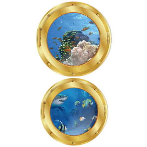 Stickers muraux 3D sur le thème du monde sous-marin, ensemble de 4 pièces, stickers muraux décoratifs hublot pour salle de bain, images de stickers muraux pour salle de bain, stickers muraux hublot su (1/5)