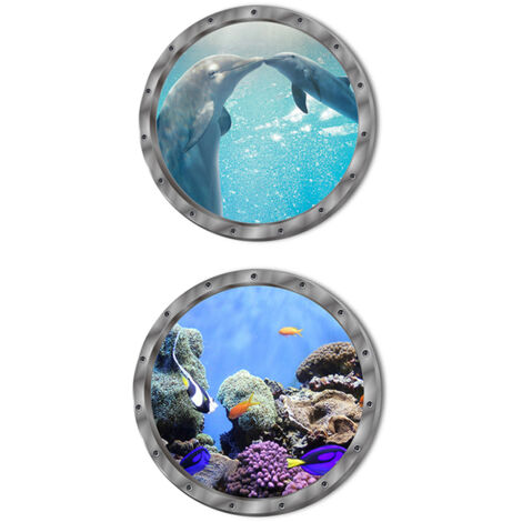Stickers muraux 3D sur le thème du monde sous-marin, ensemble de 4 pièces, stickers muraux décoratifs hublot pour salle de bain, images de stickers muraux pour salle de bain, stickers muraux hublot su (1/5)