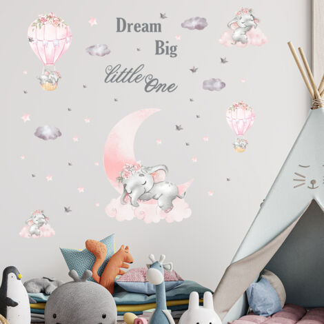 Stickers muraux avions et animaux, stickers muraux chambre bébé aux couleurs claires, stickers muraux animaux chambre enfant, 104 x 30 cm (largeur x hauteur), stickers muraux éléphant, girafe et panda (1/5)