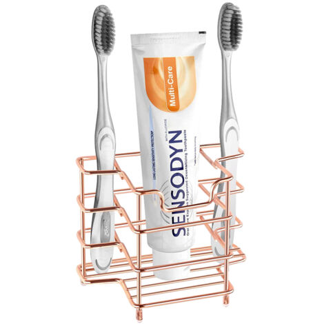 Porte-brosses à dents mural, support de brosse à dents en acier inoxydable, étagère de rangement à trois emplacements à double usage (murale/sur plan de travail). (1/5)