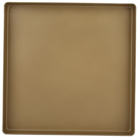 Moule carré antiadhésif en alliage d'aluminium 28 x 28 x 3 cm, idéal pour le pain, les pizzas et autres préparations pâtissières, couleur or. (1/5)