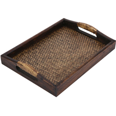 Plateau de service pour fêtes, plateau en bois avec poignées, plateau multifonctionnel, peut contenir de la vaisselle, des fruits, etc., marron. (1/5)