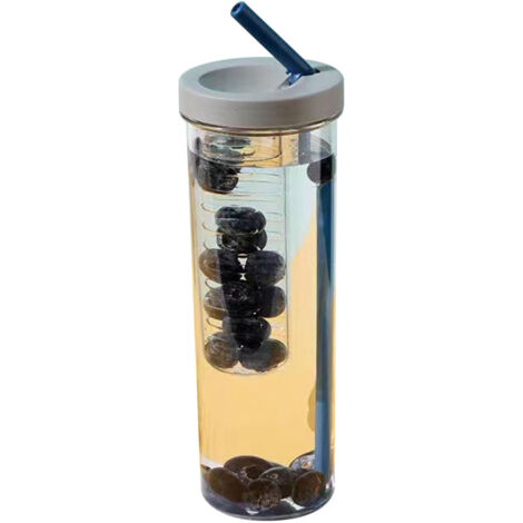 Bouteille d'eau transparente de 700 ml, avec gobelet à paille et gobelet à jus portable (1/5)