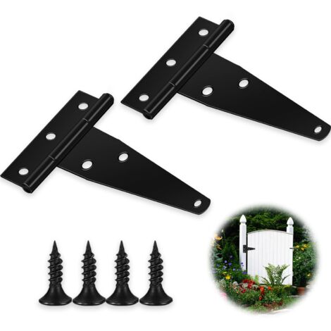 Charnières en T (4 pièces) pour portes de grange, noires, charnières de 7,6 cm (3 pouces) pour portes de grange et portes de grange, charnières en T robustes pour portes, charnières de porte en métal (1/5)