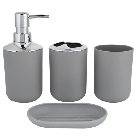 Ensemble d'accessoires de salle de bain 4 pièces : flacon de lotion en plastique, gobelet de rangement, gobelet pour bain de bouche, porte-savon (1/5)
