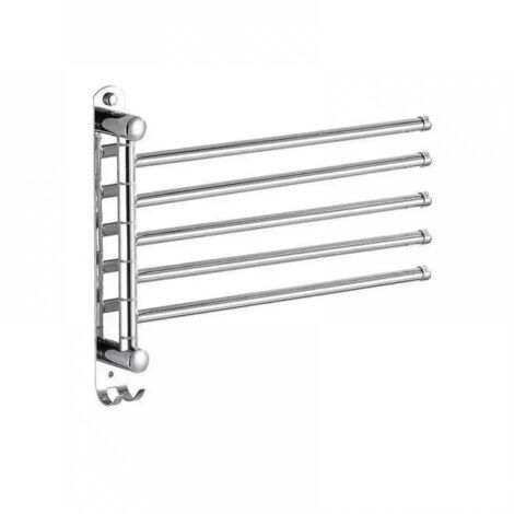 Porte-serviettes pivotant à 180 degrés, porte-serviettes mural chromé, modèle à quatre bras, porte-serviettes de salle de bain, porte-serviettes et porte-vêtements en acier inoxydable 304, avec croche (1/5)