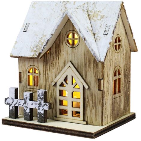 Maison de Noël en bois illuminée, un ornement de bureau décoratif convenant aux bureaux et aux magasins. (1/5)