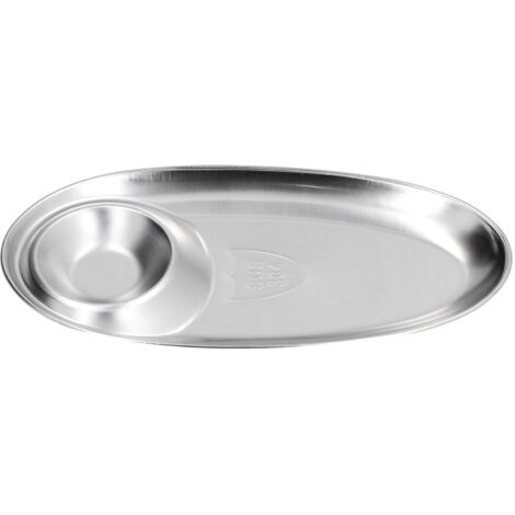 Plateau à collations en acier inoxydable 304, séparateur ovale pour condiments, convient à la maison et au camping en plein air, argent. (1/5)