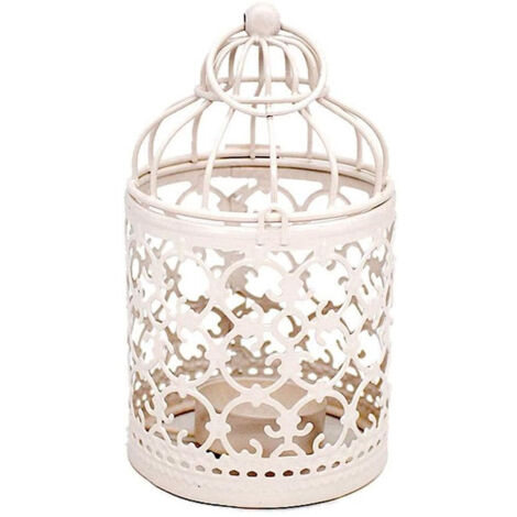 Bougeoir, bougeoir en métal ajouré en forme de cage à oiseaux, convient aux tables à manger et aux banquets de mariage, beige. (1/5)