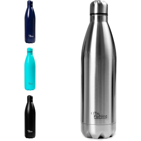 Bouteille isotherme 1 litre - Acier inoxydable - Double paroi - Maintient l'eau chaude pendant 12 heures, l'eau froide pendant 24 heures - Idéale pour le sport, le bureau et les voyages - Acier inoxyd (1/5)