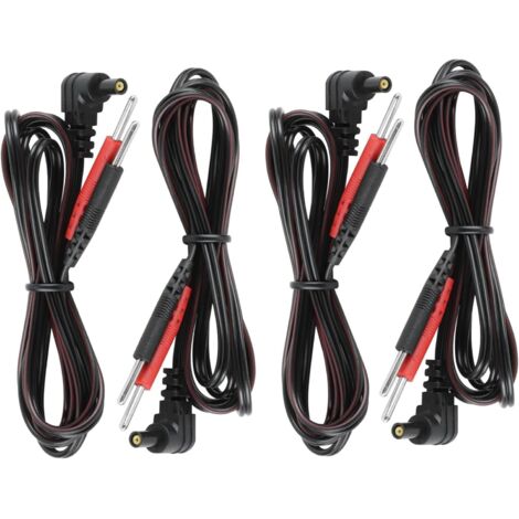 Câbles d'électrostimulation TENS - Lot de 4 - Noir - Connecteur 2 mm - Adaptés aux stimulateurs musculaires - 1,25 mètre (Câble de sécurité à double broche 2,35 mm de 1,2 mètre) (1/5)