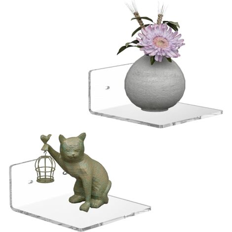 Étagère murale flottante - Lot de 2 - Matériau acrylique transparent - Idéale pour exposer des objets décoratifs et des plantes - Convient aux salons et aux bureaux - 15 cm (2 pièces transparentes) (1/5)